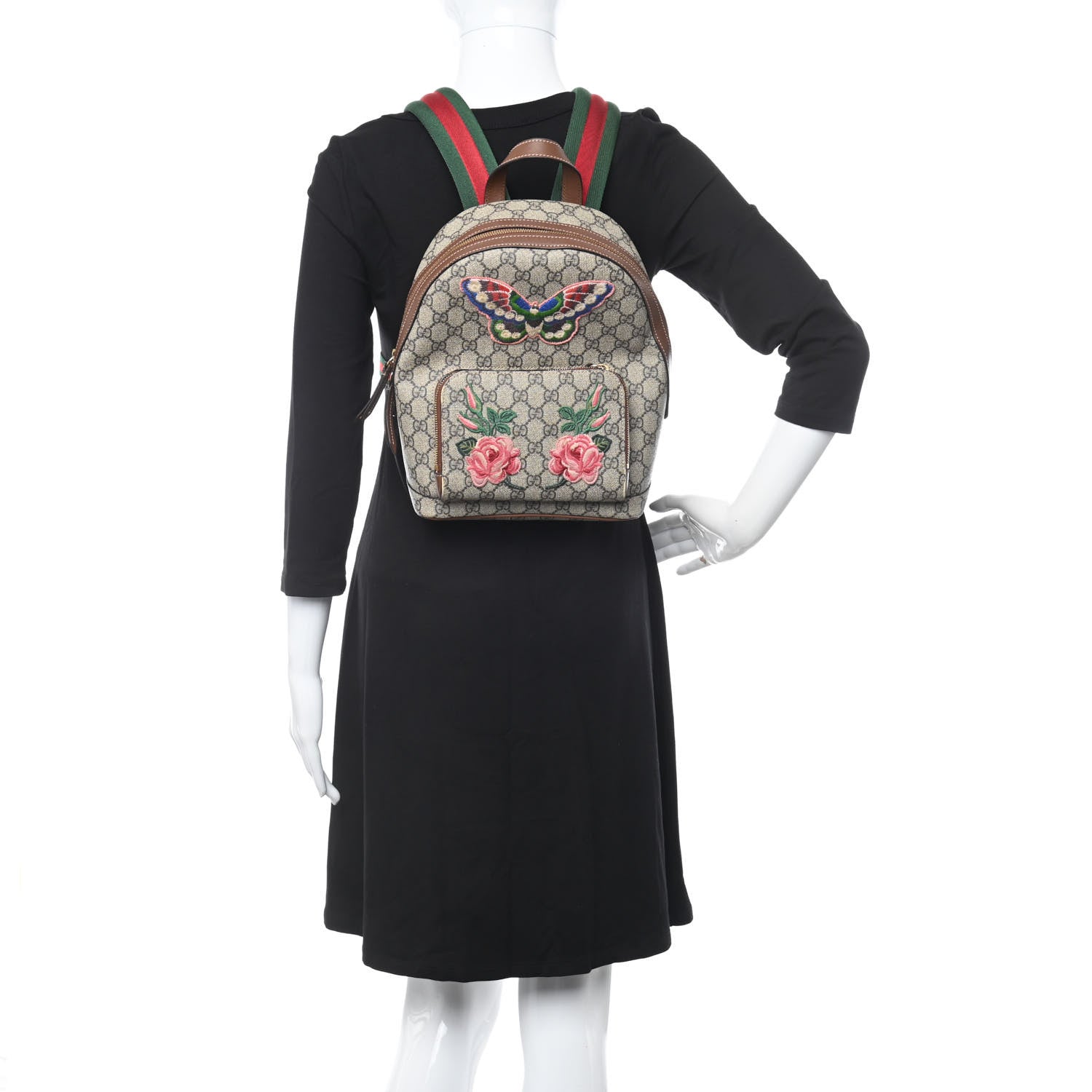Gucci GG Supreme Monogram Web Butterfly Embroidered Small Day Backpack Red 2 of 15
