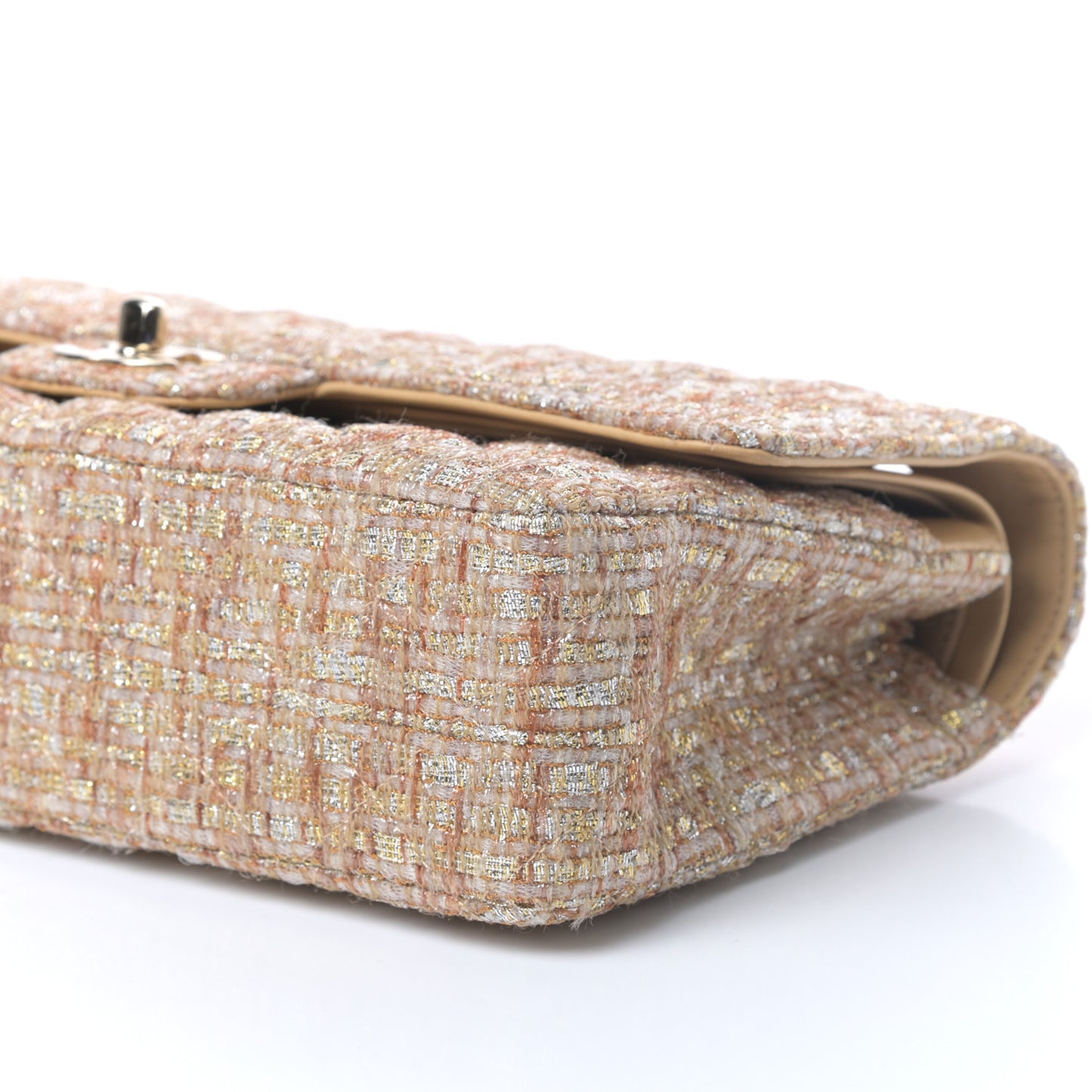 Tweed Quilted Medium Double Flap Brown Gold