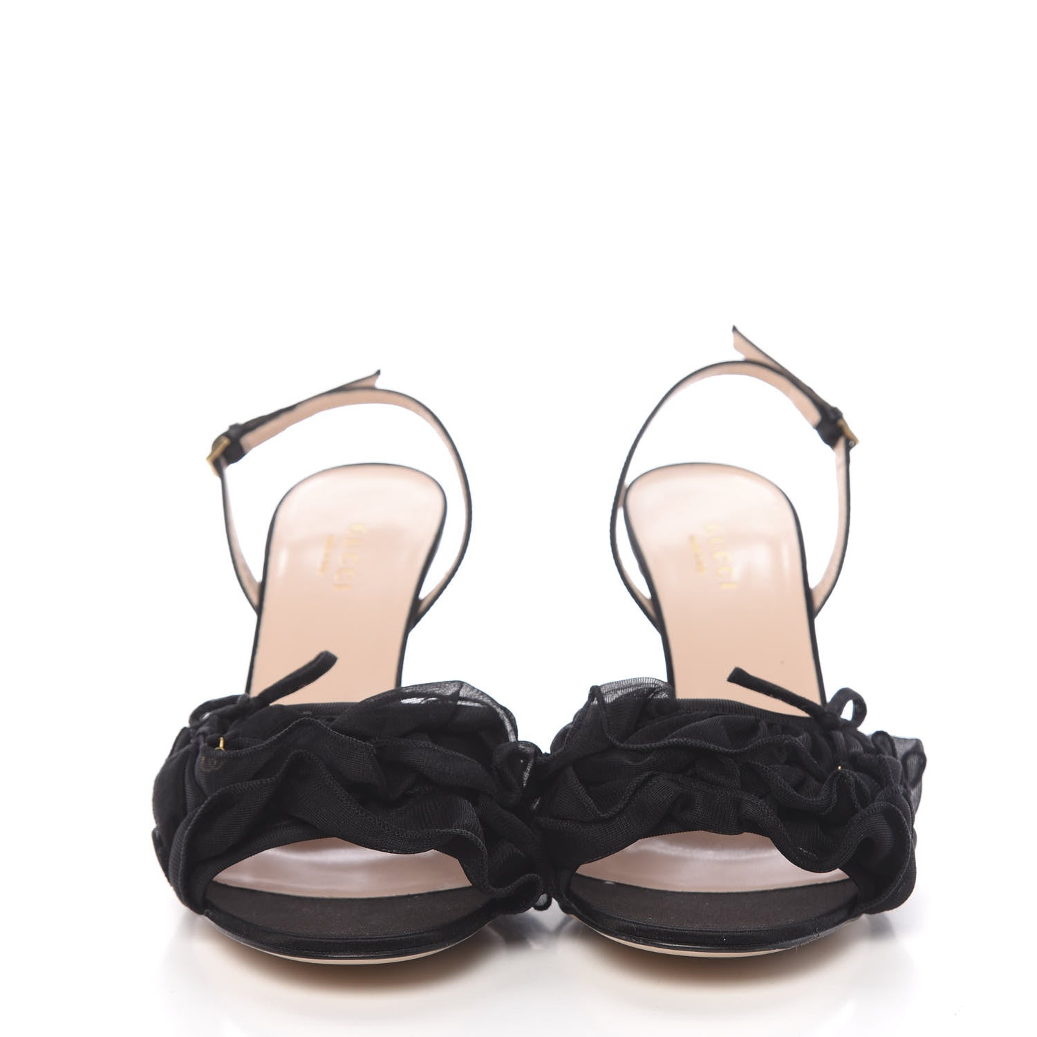 Gucci Tulle Ruffle Mid Heel Slingback Sandals 37 Black 2 of 9
