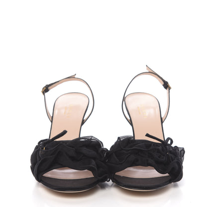 Gucci Tulle Ruffle Mid Heel Slingback Sandals 37 Black 2 of 9
