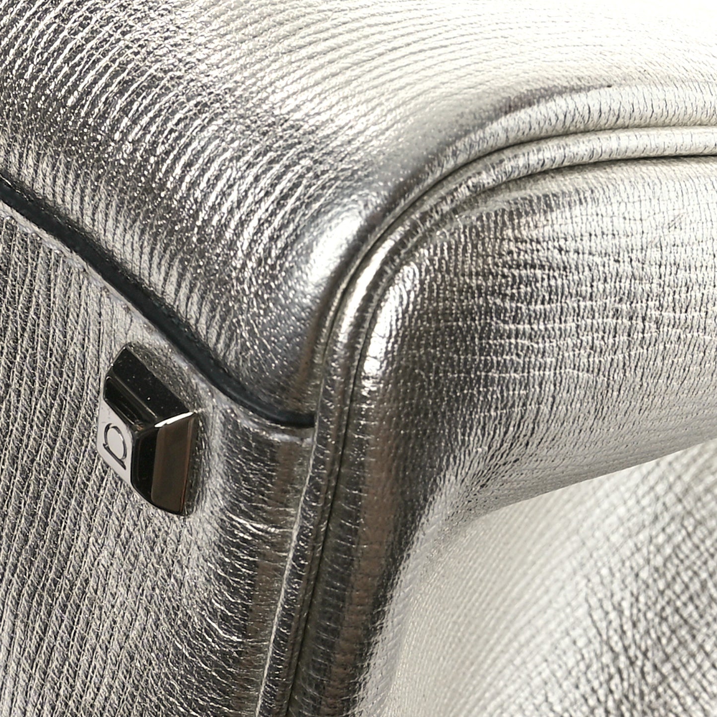 Metallic Hammered Calfskin Studio Top Handle Bag Silver