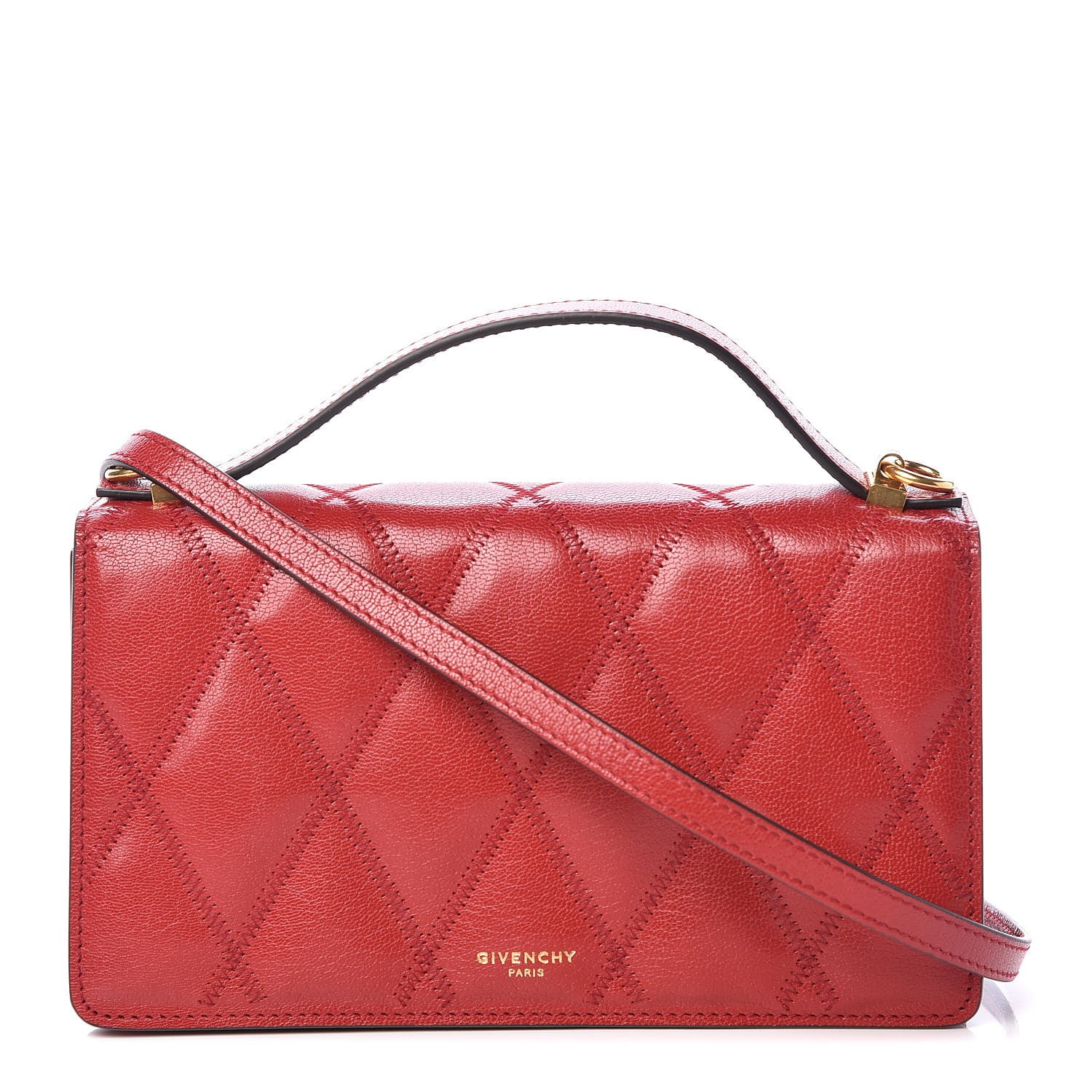 Givenchy Goatskin Quilted GV3 Strap Wallet Vermillon 1 of 12