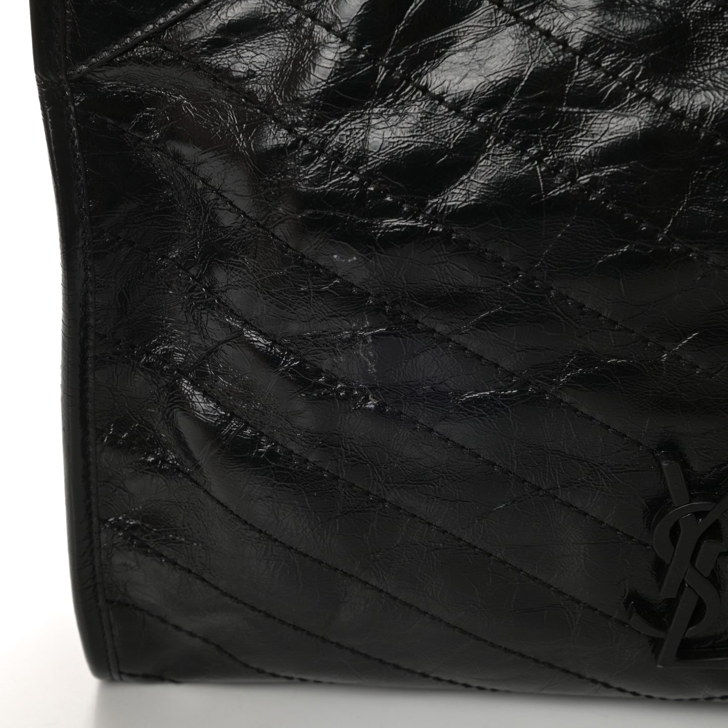 Crinkled Calfskin Matelasse Monogram Medium Niki Shopper Tote Black