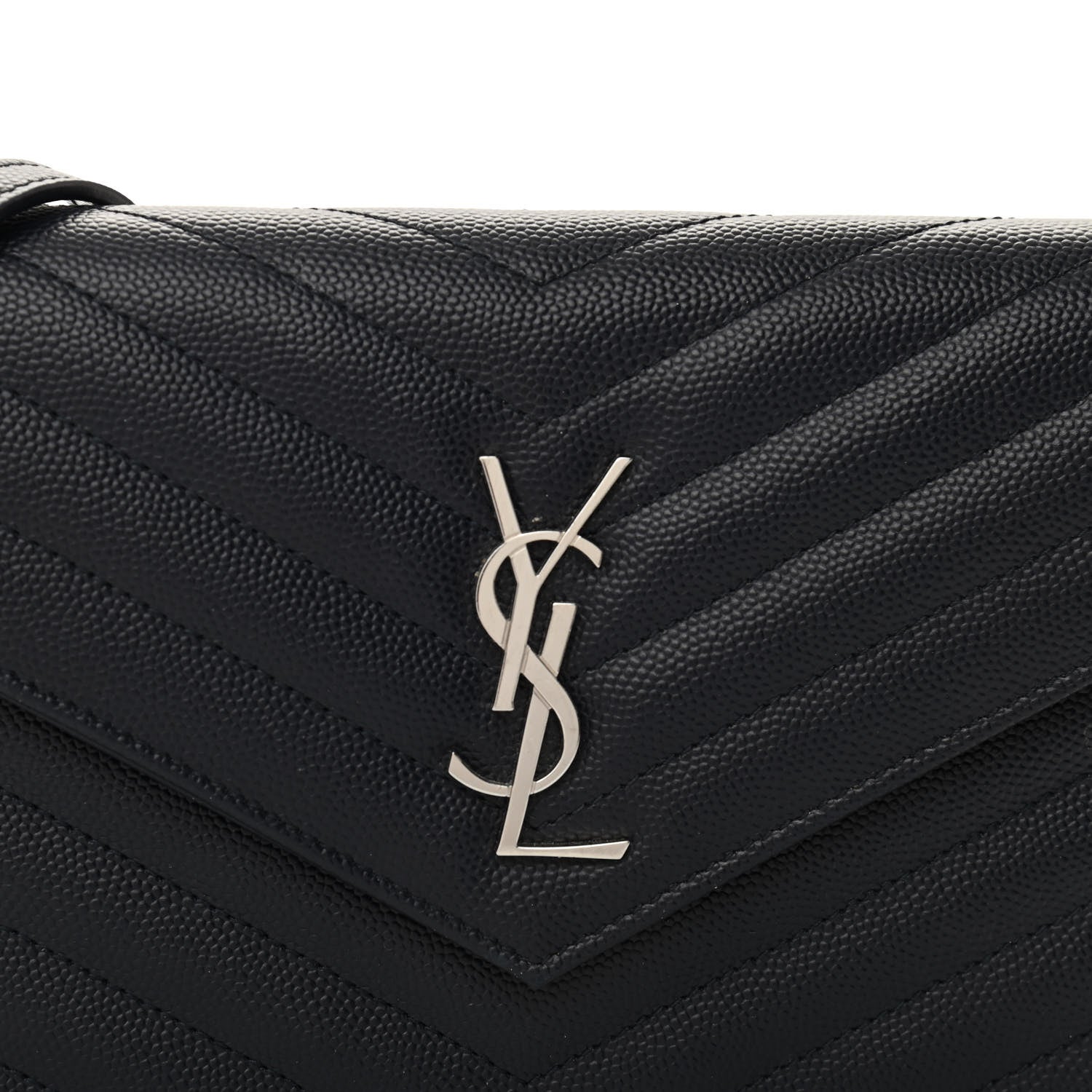 Saint Laurent Grain De Poudre Matelasse Chevron Monogram Envelope Chain Wallet Navy 6 of 9