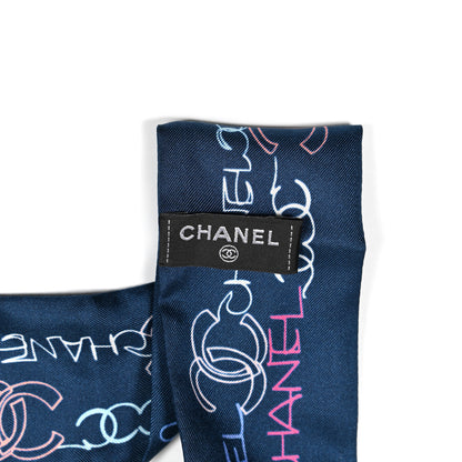 Chanel Silk Twill CC Logo Slim Bandeau Scarf Navy Blue Multicolor 3 of 4