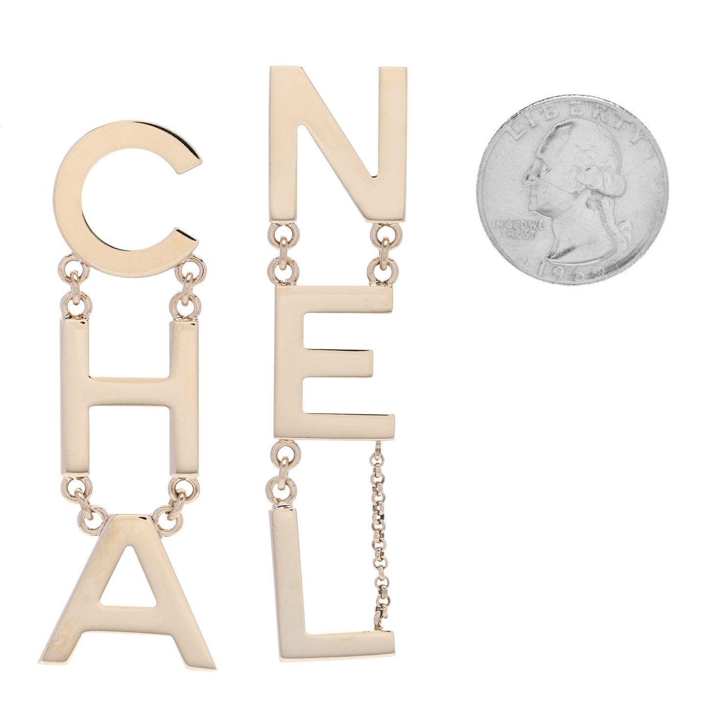 Metal Cha-Nel Logo Drop Earrings Gold