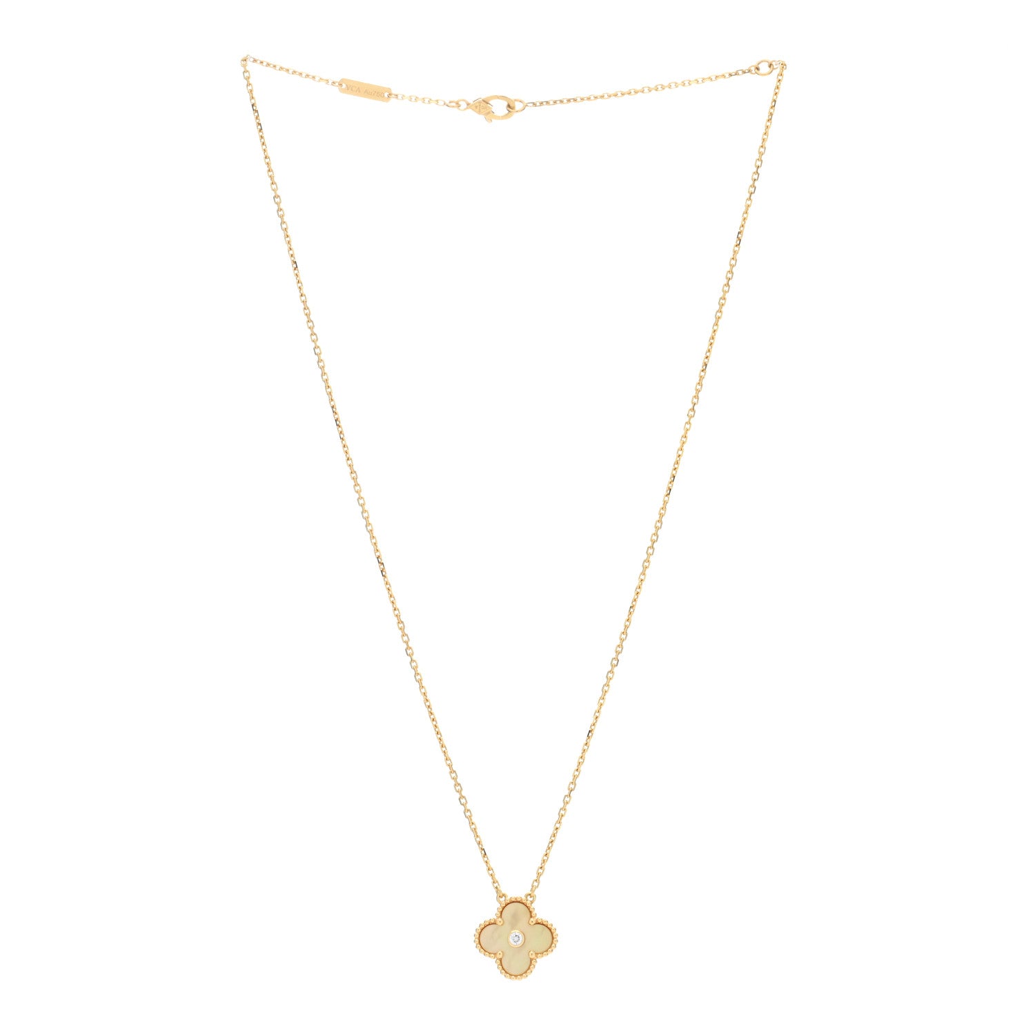 Van Cleef & Arpels 18K Yellow Gold Diamond Yellow Mother of Pearl Vintage Alhambra Pendant Necklace 2 of 4