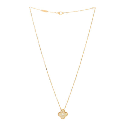Van Cleef & Arpels 18K Yellow Gold Diamond Yellow Mother of Pearl Vintage Alhambra Pendant Necklace 2 of 4