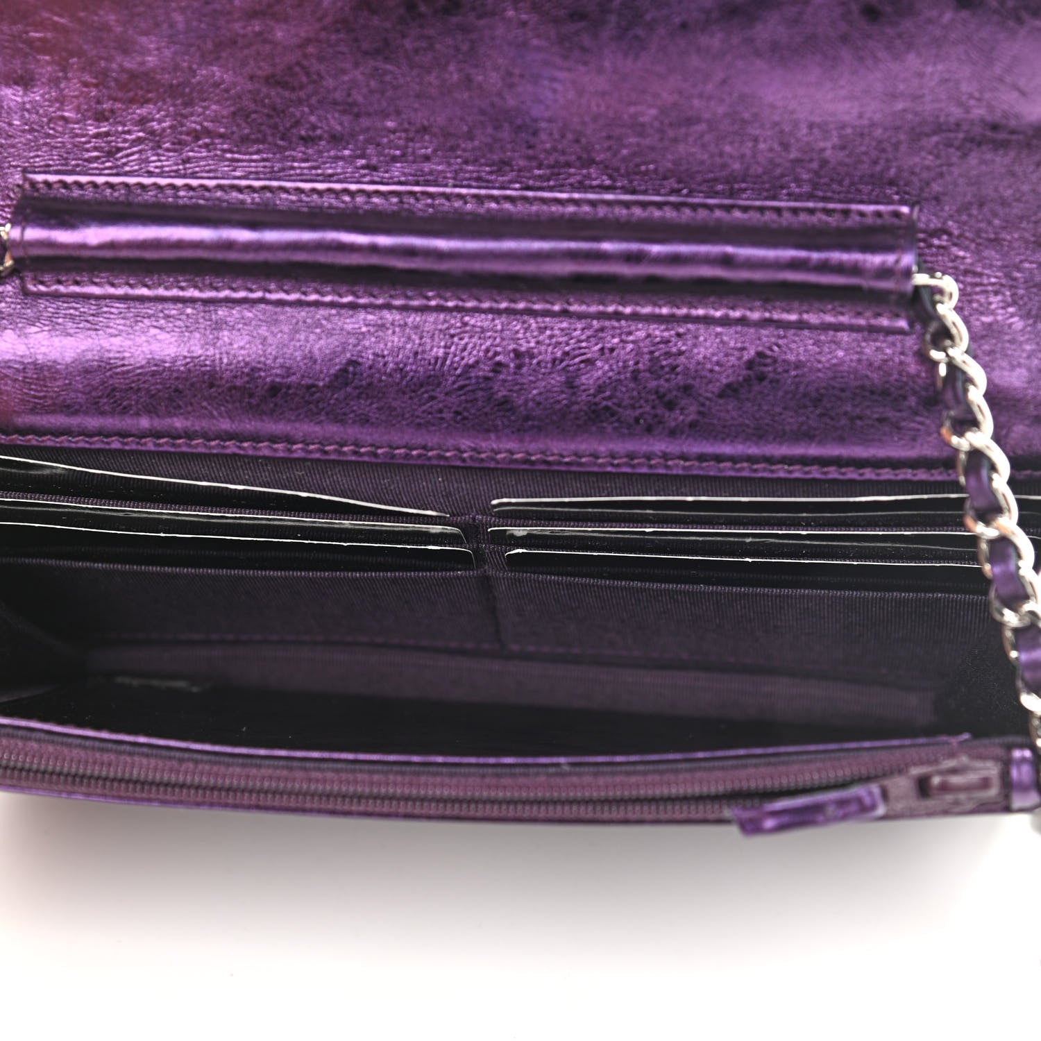 Chanel Metallic Aged Calfskin Quilted 2.55 Reissue Wallet on Chain WOC Purple 4 of 10