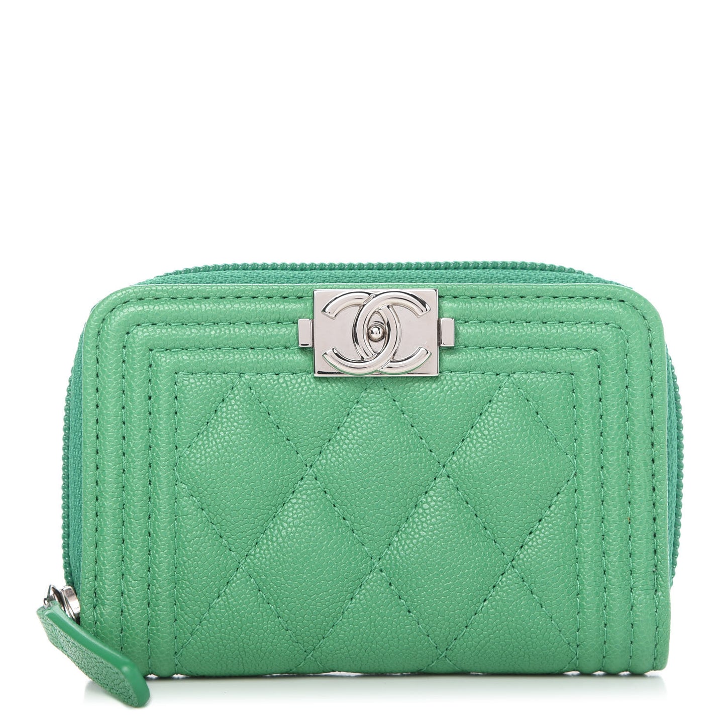 Caviar Quilted Boy Zip Around Coin Purse Wallet Green