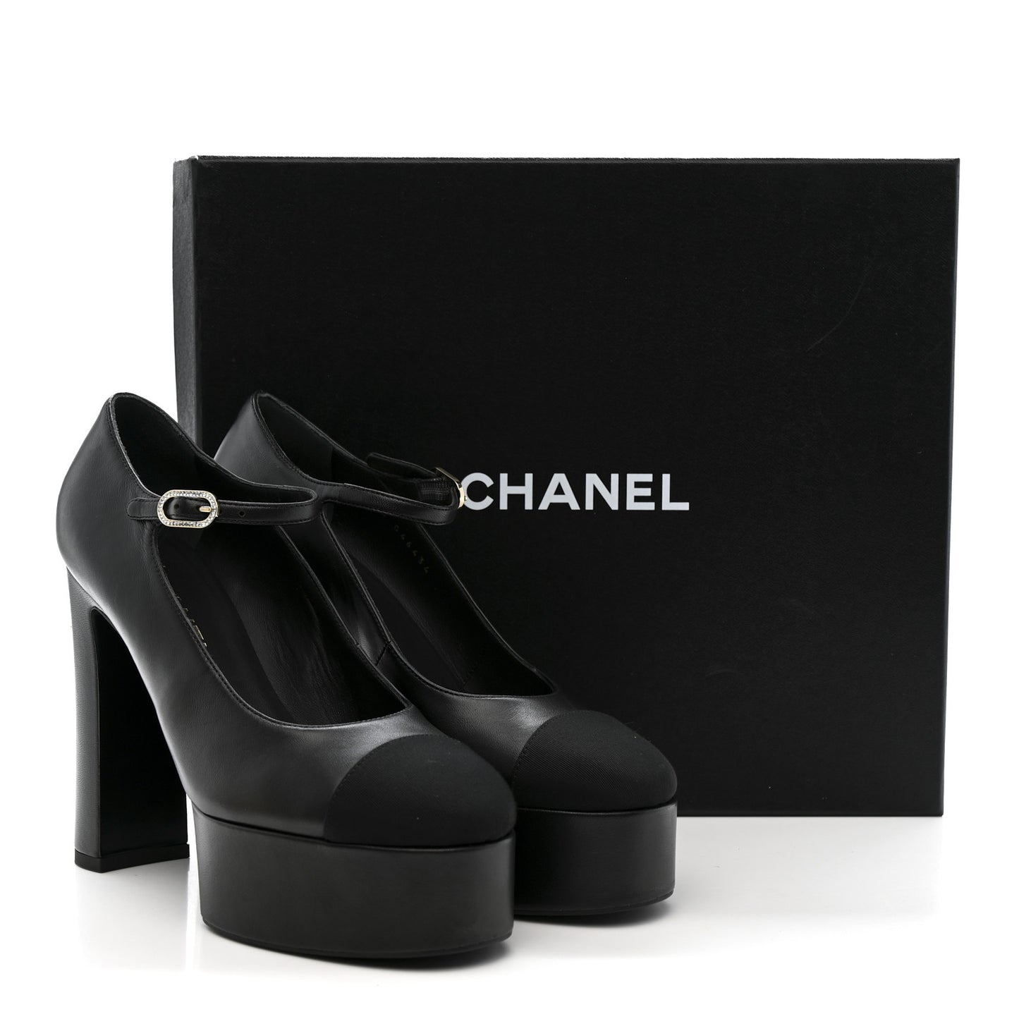 Lambskin Grosgrain Mary Jane Platform Pumps 38.5 Black
