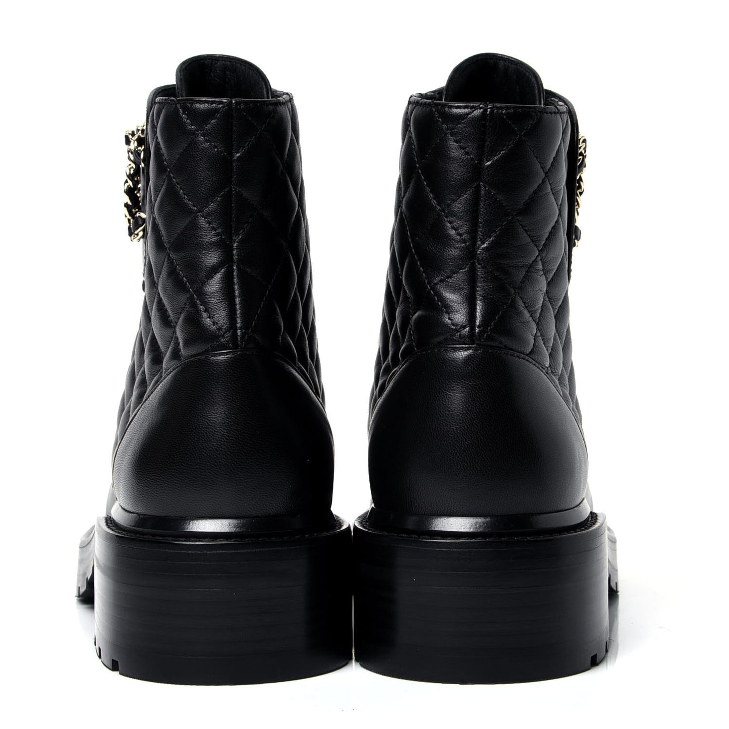 Shiny Lambskin Quilted Lace Up Combat Boots 37.5 Black
