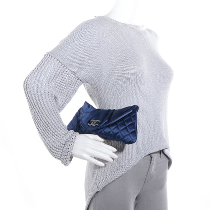 Chanel Satin Quilted Half Moon Clutch Blue 2 of 8