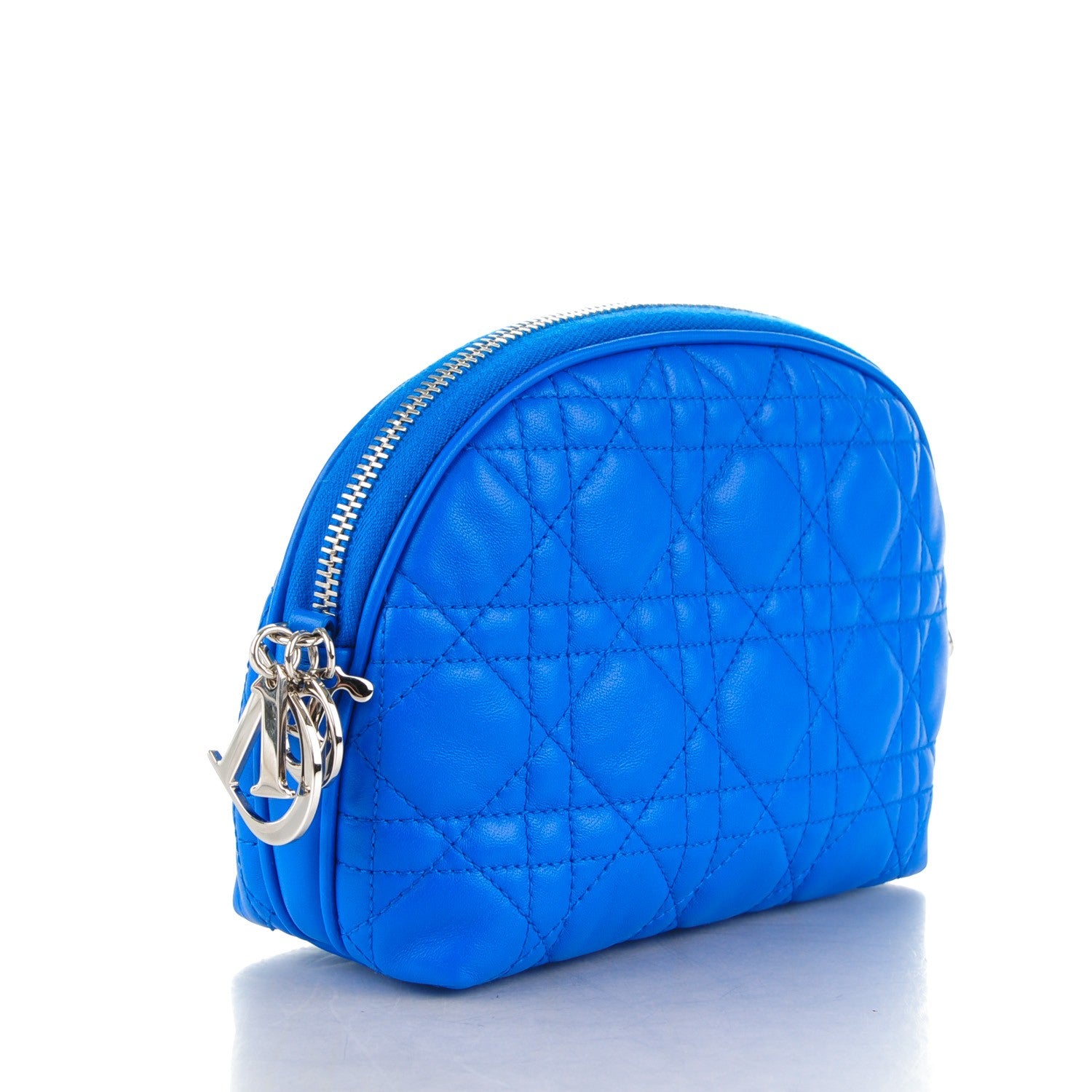Christian Dior Lambskin Cannage Cosmetic Case Blue Persan 3 of 7