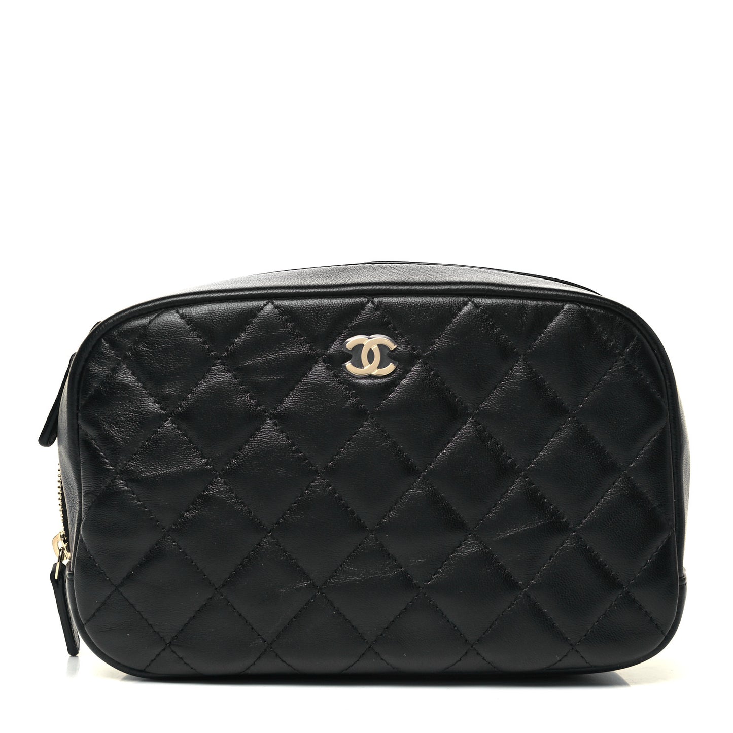 Lambskin Quilted Medium Curvy Pouch Cosmetic Case Black