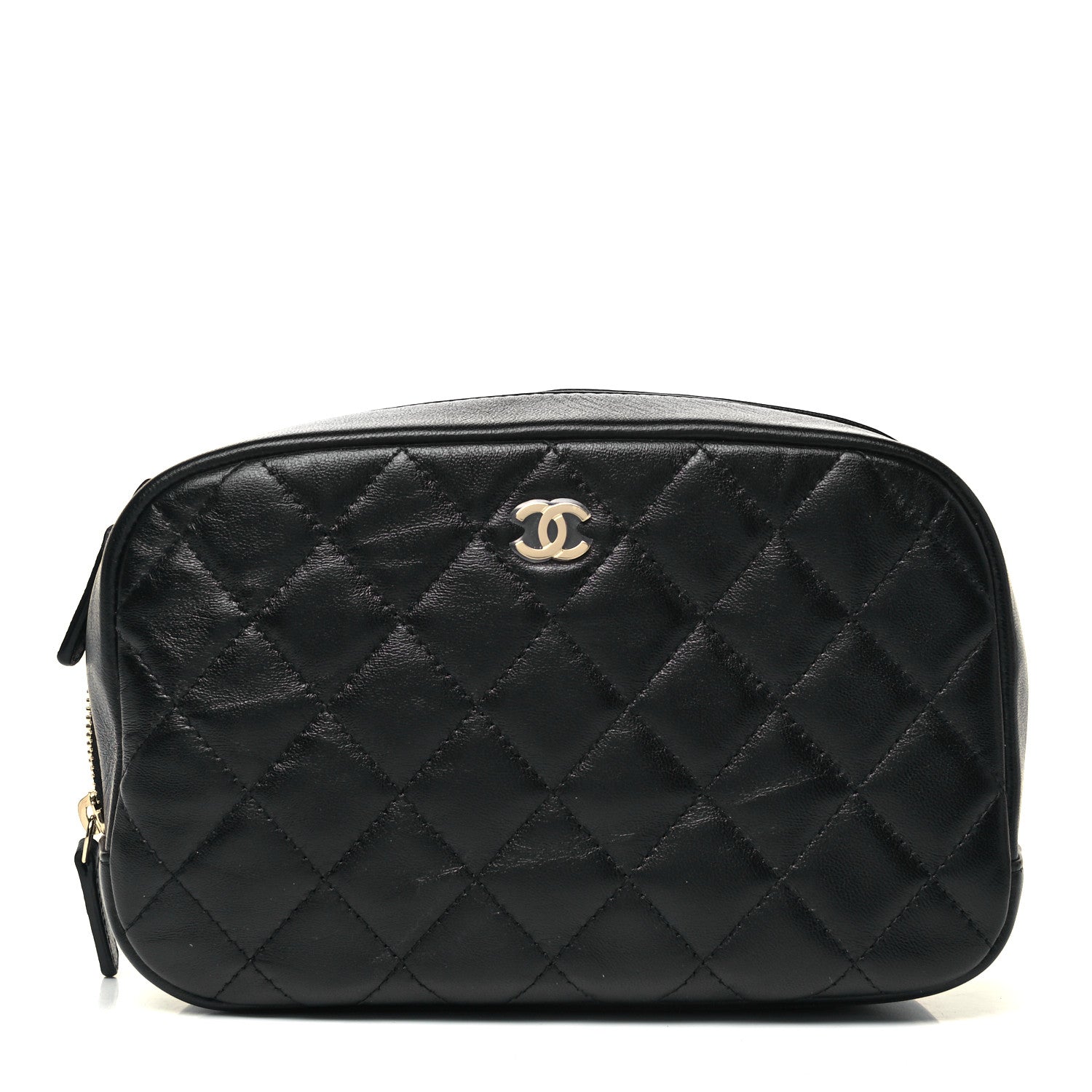 Chanel Lambskin Quilted Medium Curvy Pouch Cosmetic Case Black 1 of 9