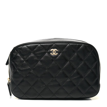 Chanel Lambskin Quilted Medium Curvy Pouch Cosmetic Case Black 1 of 9