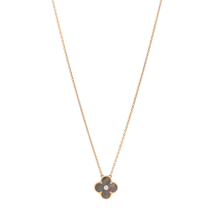 Van Cleef & Arpels 18K Rose Gold Diamond Grey Mother of Pearl Vintage Alhambra Pendant Necklace 1 of 6