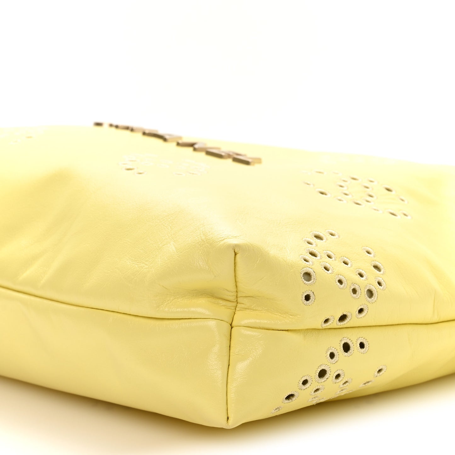 Shiny Calfskin Eyelet CC Small Chanel 22 Light Yellow
