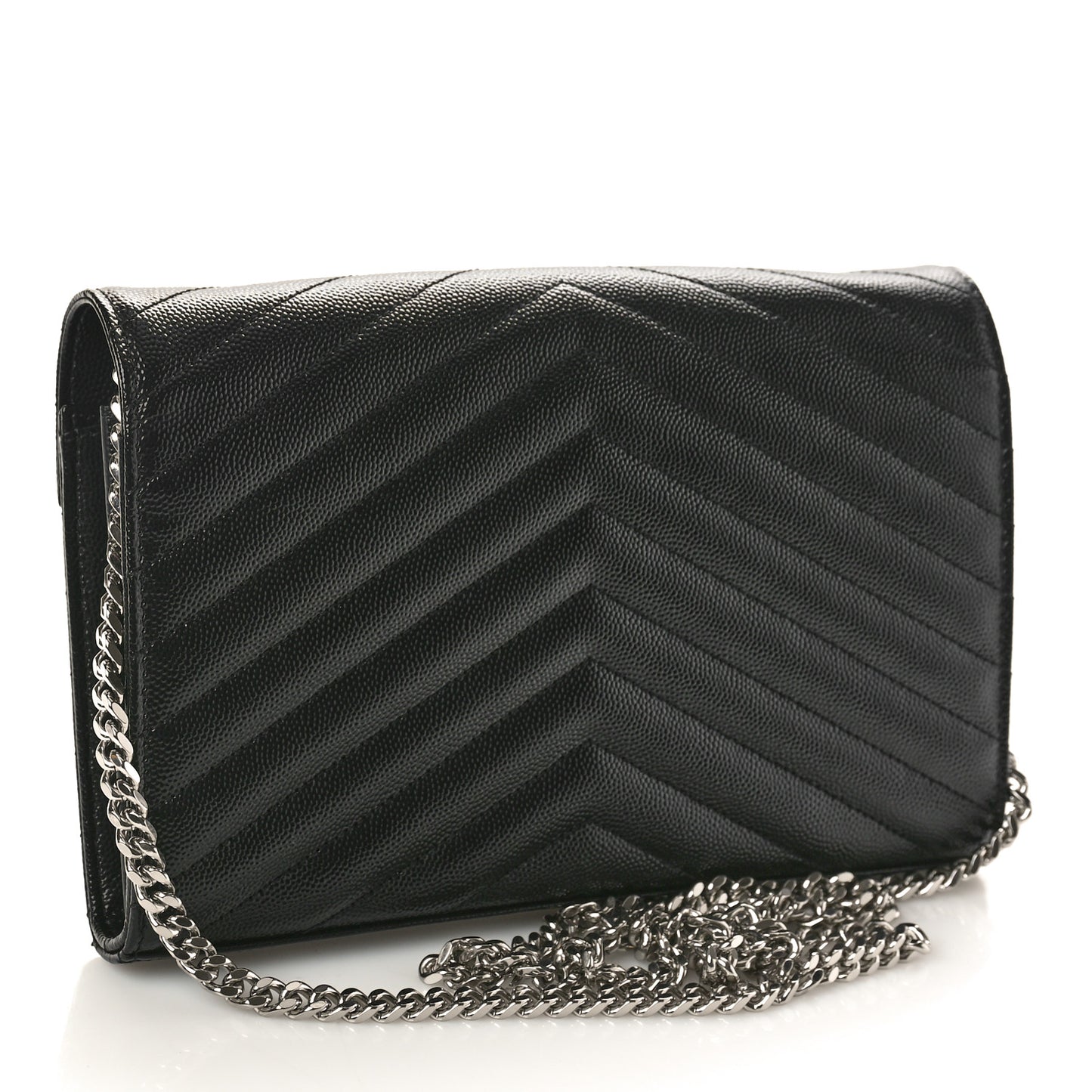 Grain De Poudre Matelasse Chevron Monogram Chain Wallet Black