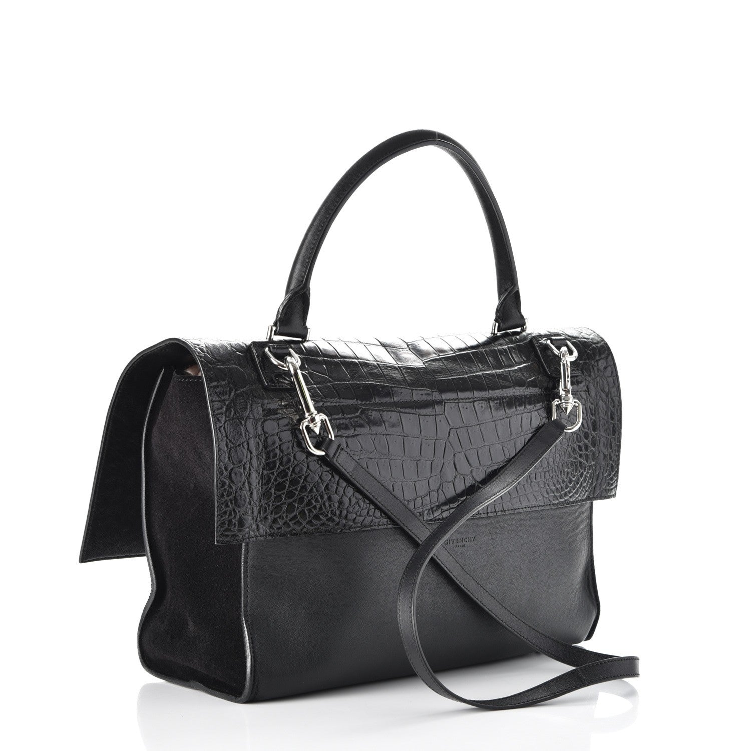 Givenchy Calfskin Crocodile Embossed Medium Shark Lock Satchel Black 4 of 10