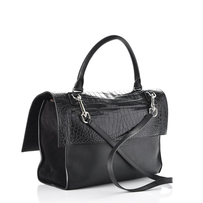 Givenchy Calfskin Crocodile Embossed Medium Shark Lock Satchel Black 4 of 10