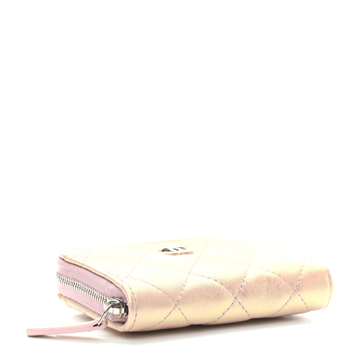 Chanel Metallic Calfskin Quilted Zip Around Coin Purse Wallet Pink 4 of 10