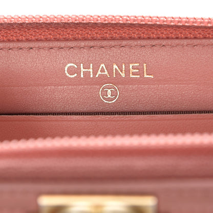 Chanel Caviar Quilted Boy Small Zip Around Wallet Pink 7 of 9