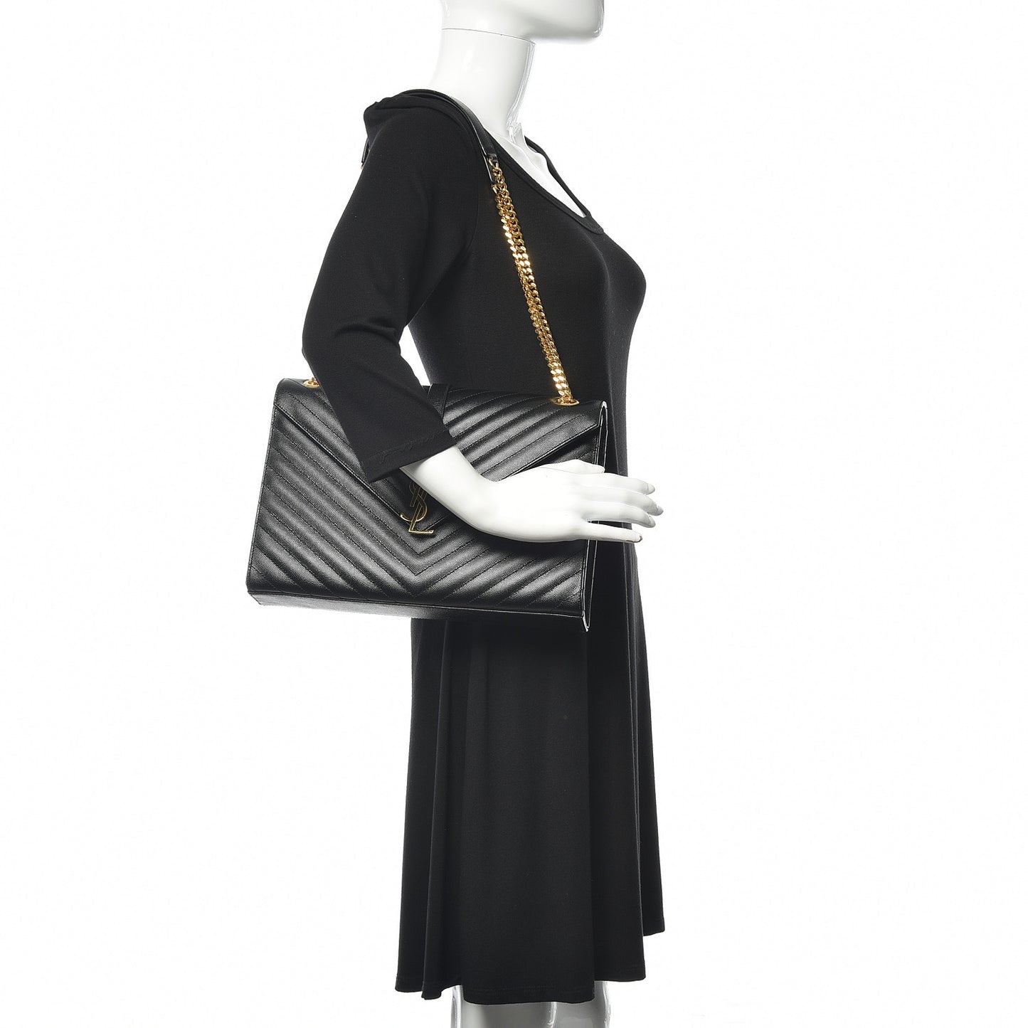 Grain De Poudre Matelasse Chevron Large Monogram Satchel Black