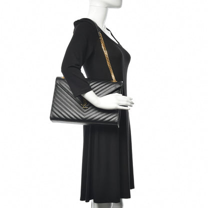 Saint Laurent Grain De Poudre Matelasse Chevron Large Monogram Satchel Black 2 of 8