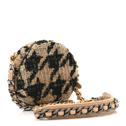 Chanel Wool Tweed Lambskin Quilted Chanel 19 Round Clutch With Chain and Coin Purse Beige Black 3 of 10
