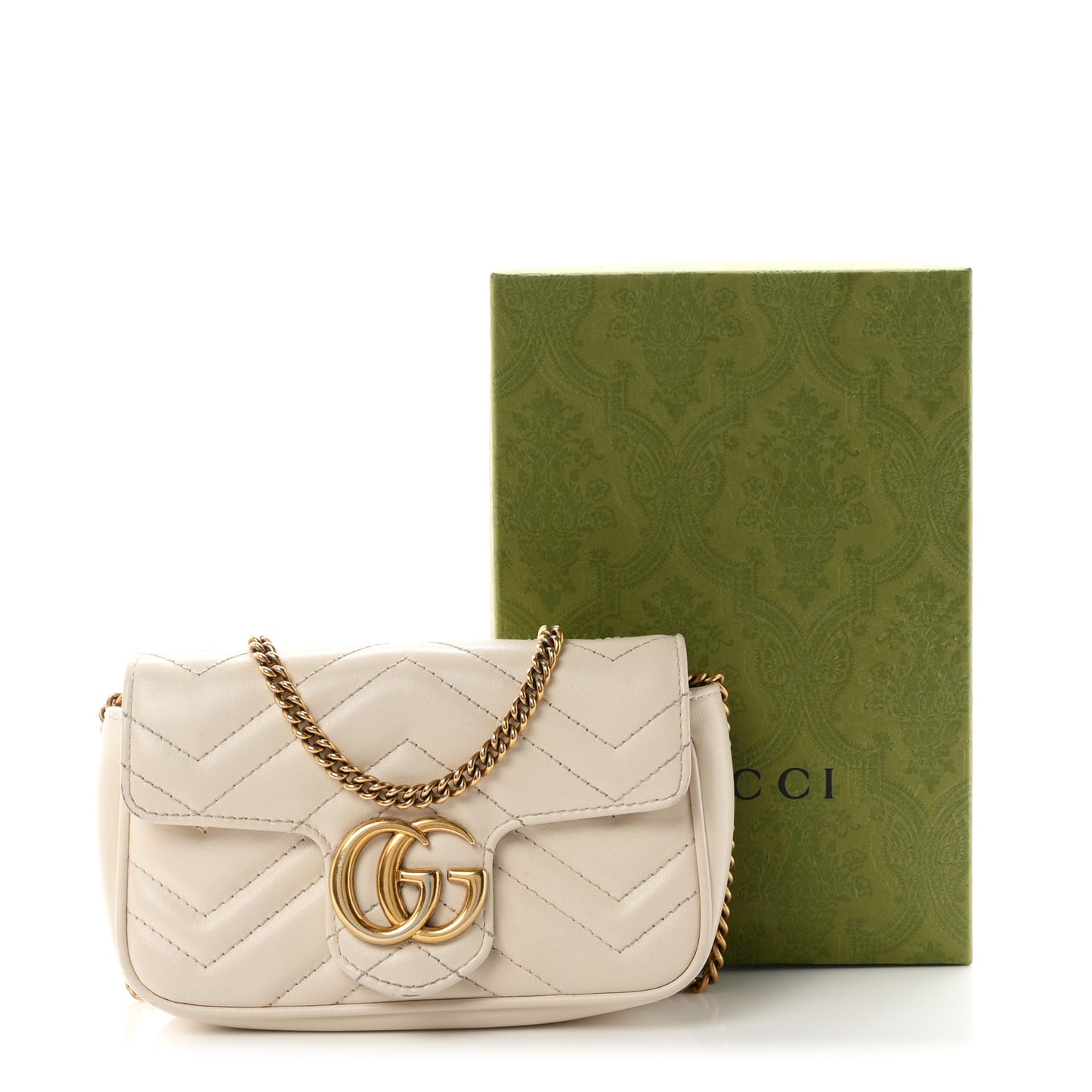 Calfskin Matelasse Super Mini GG Marmont Shoulder Bag White