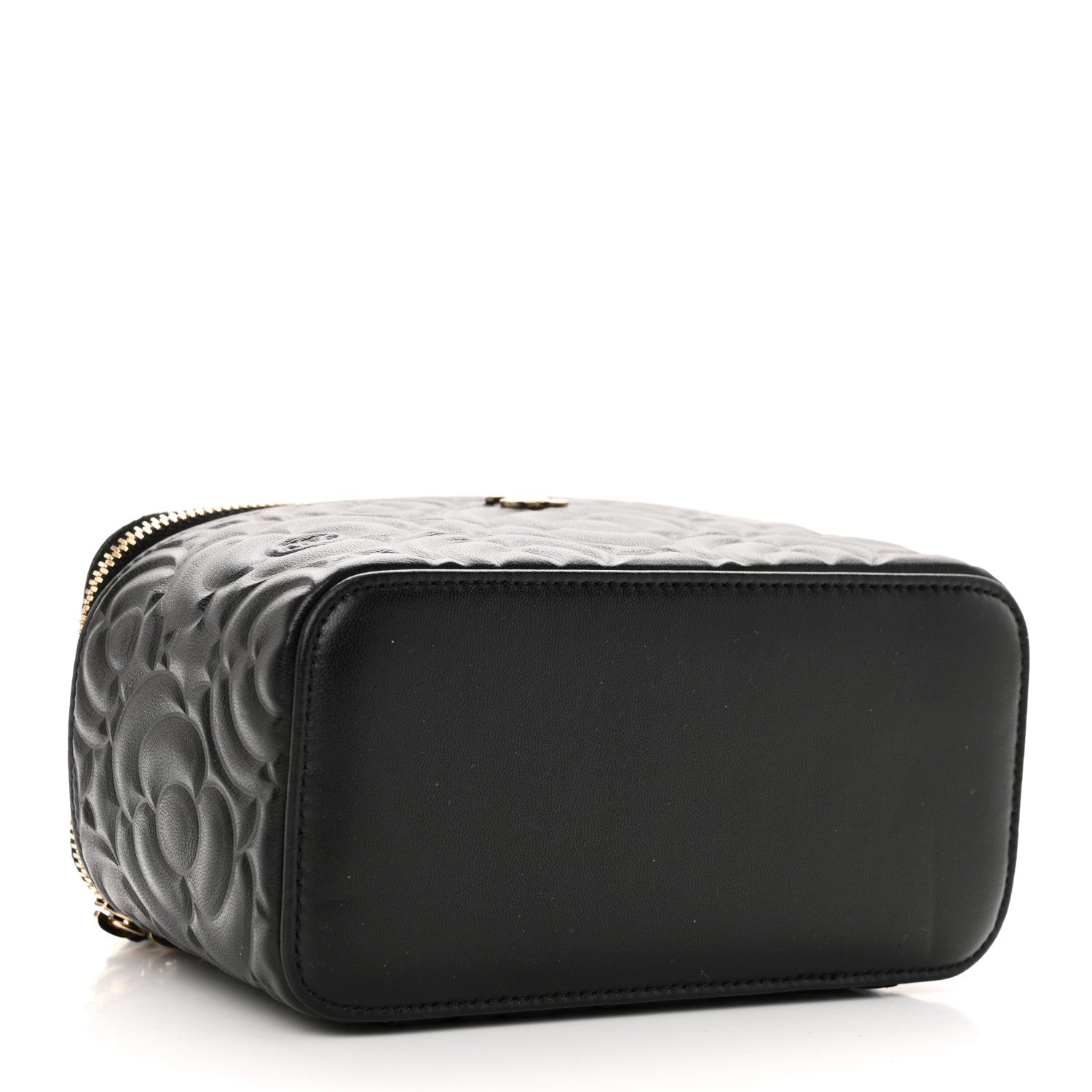 Chanel Lambskin Camellia Embossed Small Vanity Case With Chain Black 4 of 10