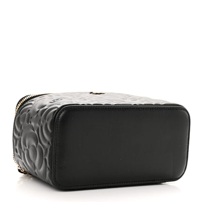 Chanel Lambskin Camellia Embossed Small Vanity Case With Chain Black 4 of 10