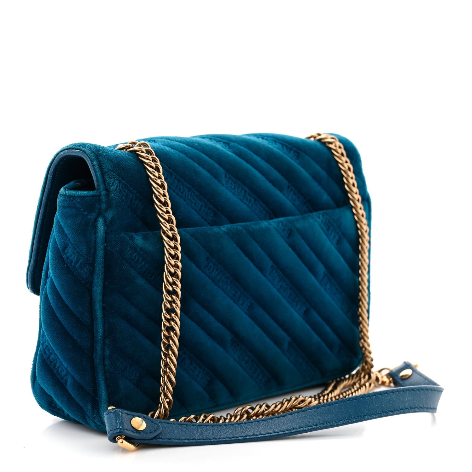 Balenciaga Velvet Logo Matelasse BB Chain Wallet Teal Blue 3 of 14