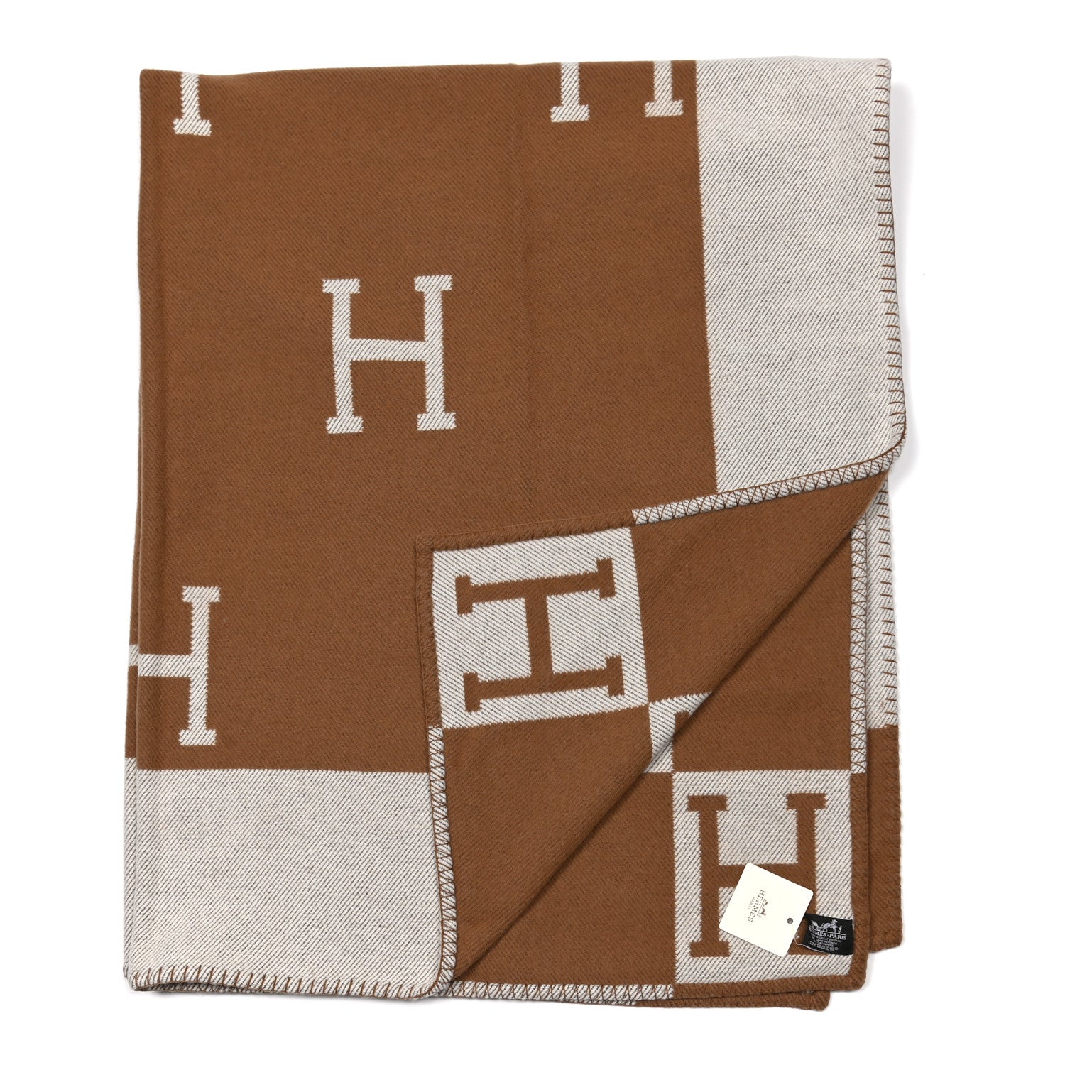 Hermes Wool Cashmere Avalon Blanket Ecru Camel 2 of 3