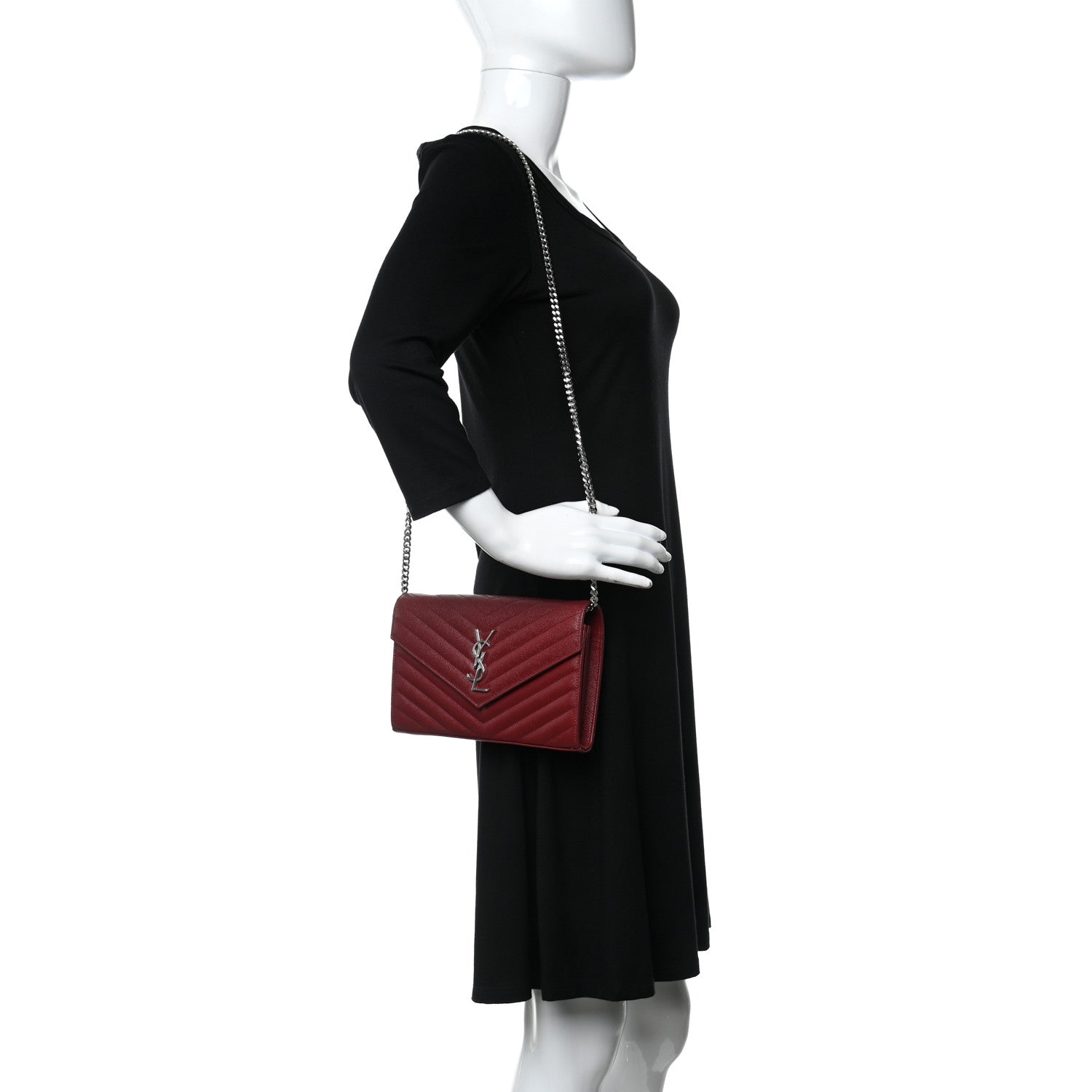 Saint Laurent Grain De Poudre Matelasse Chevron Monogram Chain Wallet Opyum Red 2 of 8