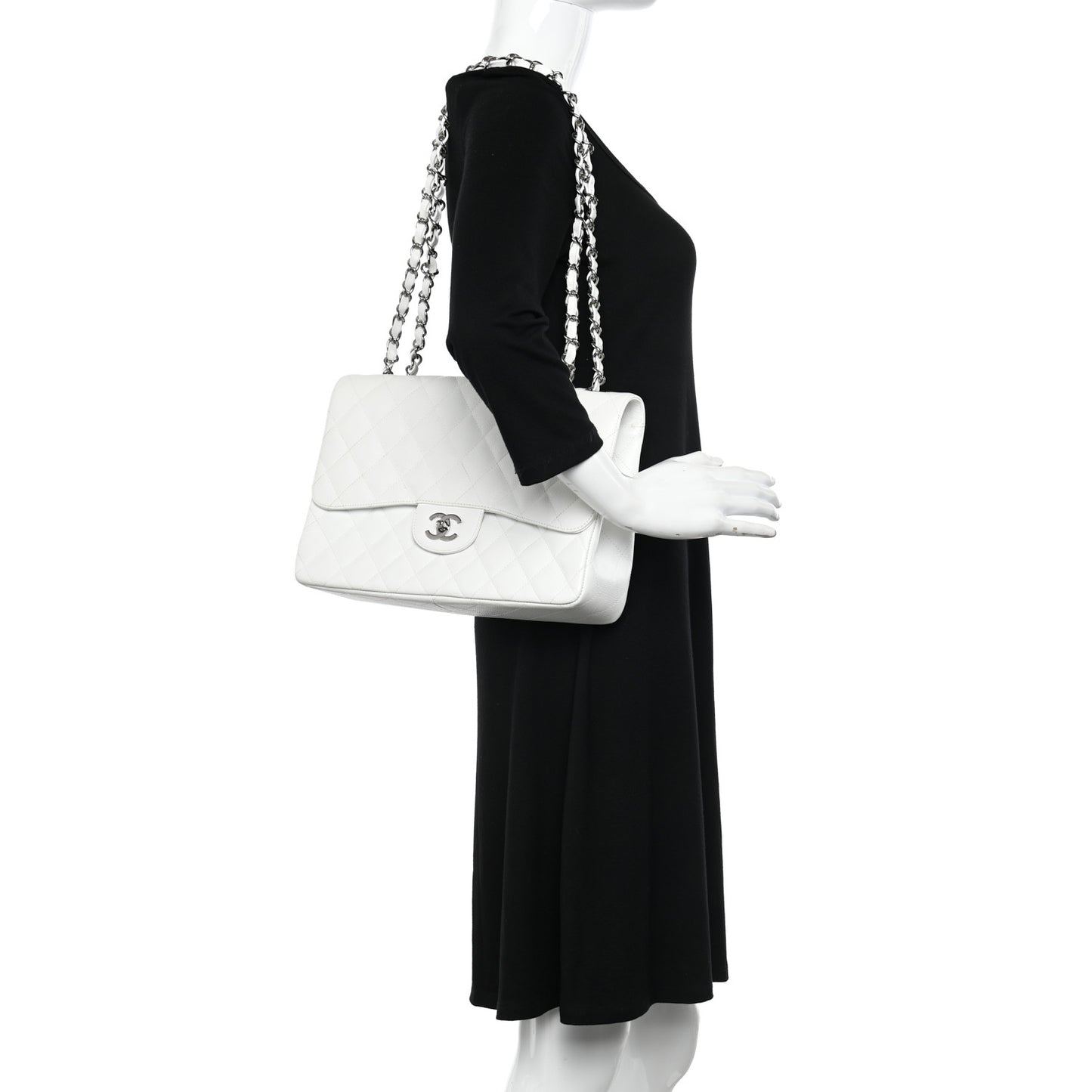Caviar Quilted Jumbo Single Flap White