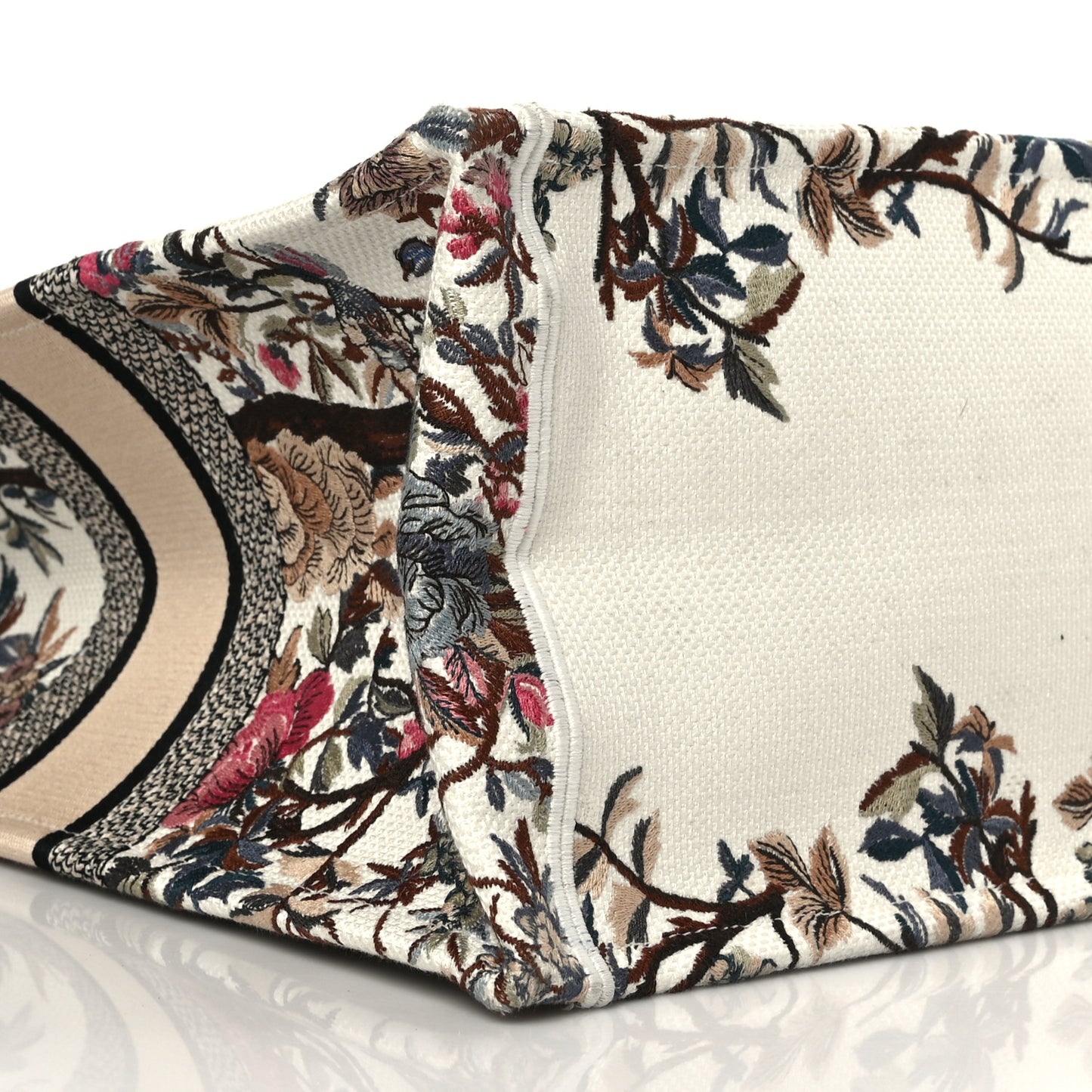 Canvas Embroidered Large Jardin D'Hiver Book Tote Latte Multicolor
