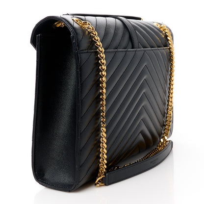 Saint Laurent Grain De Poudre Matelasse Chevron Large Monogram Satchel Black 3 of 11