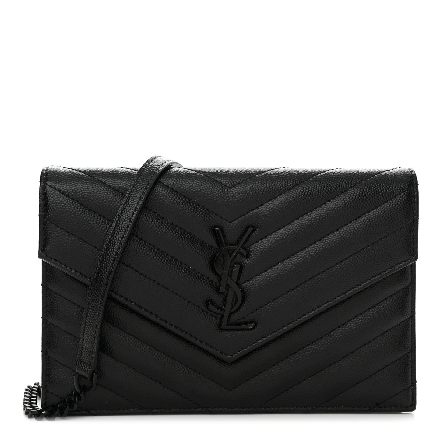 Grain De Poudre Matelasse Chevron Monogram Monochrome Envelope Chain Wallet Black