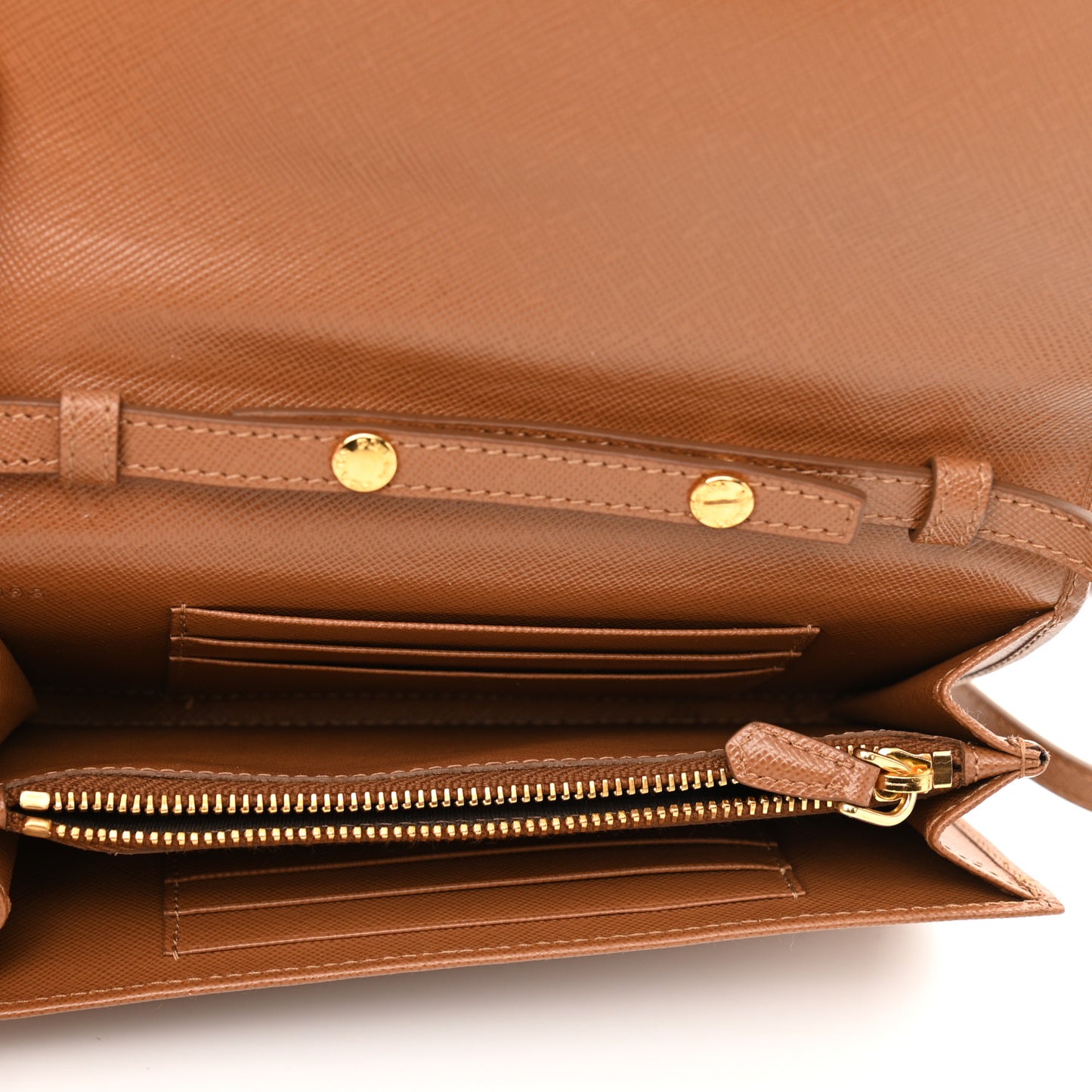 Saffiano Metal Flap Wallet With Strap Caramel