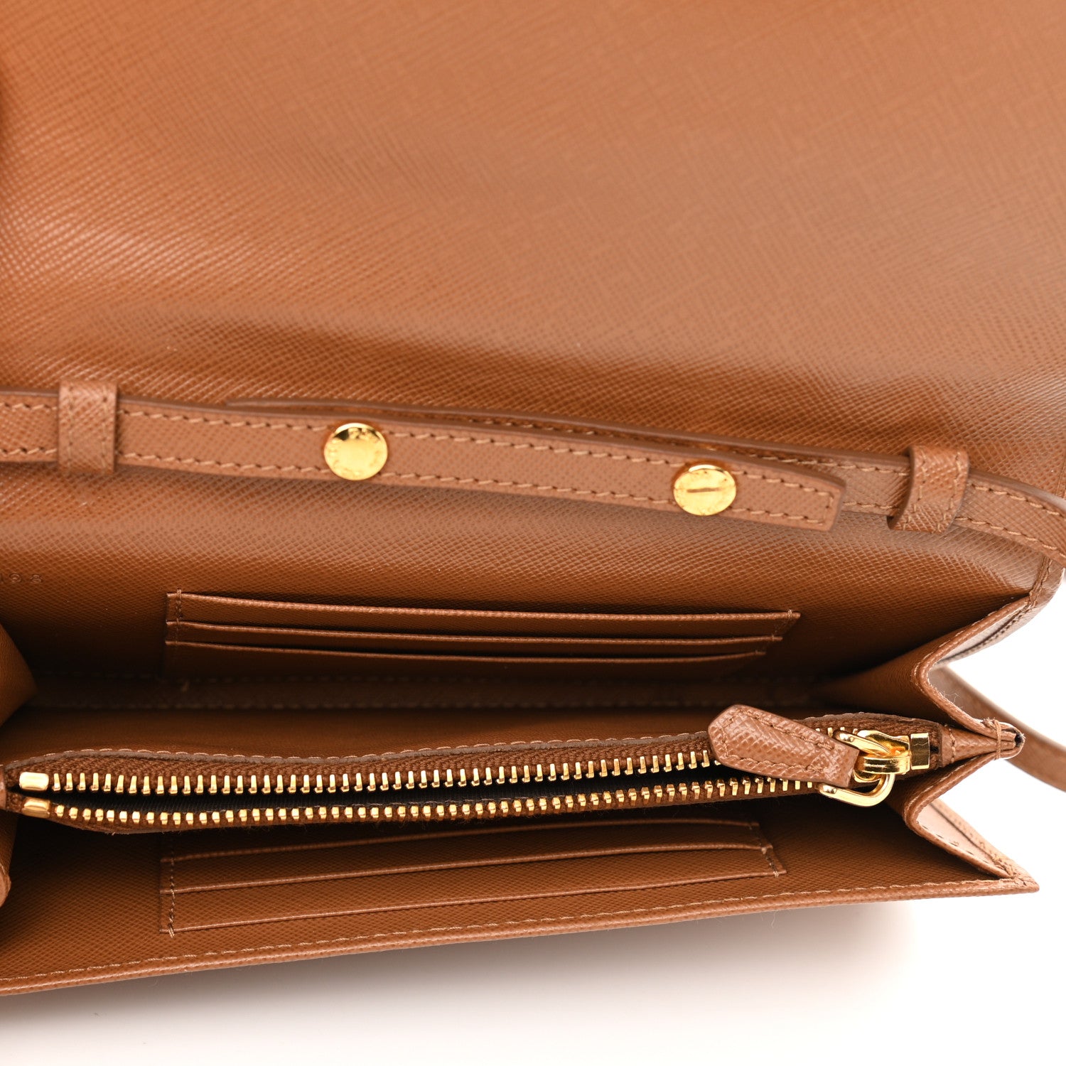 Prada Saffiano Metal Flap Wallet With Strap Caramel 5 of 11