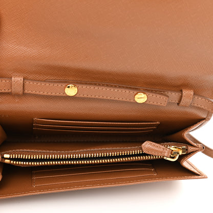 Prada Saffiano Metal Flap Wallet With Strap Caramel 5 of 11