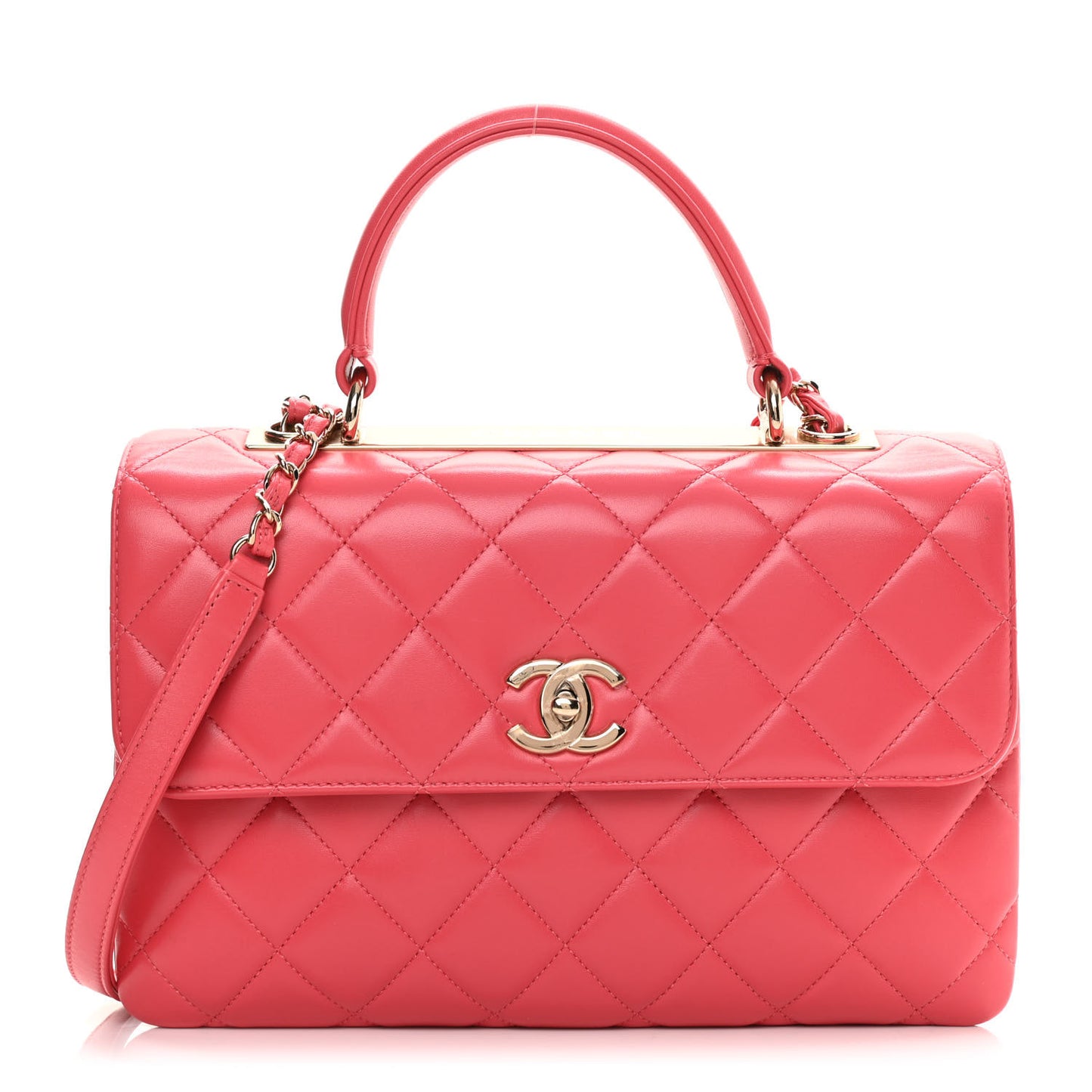 Lambskin Quilted Medium Trendy CC Flap Dual Handle Bag Bright Pink