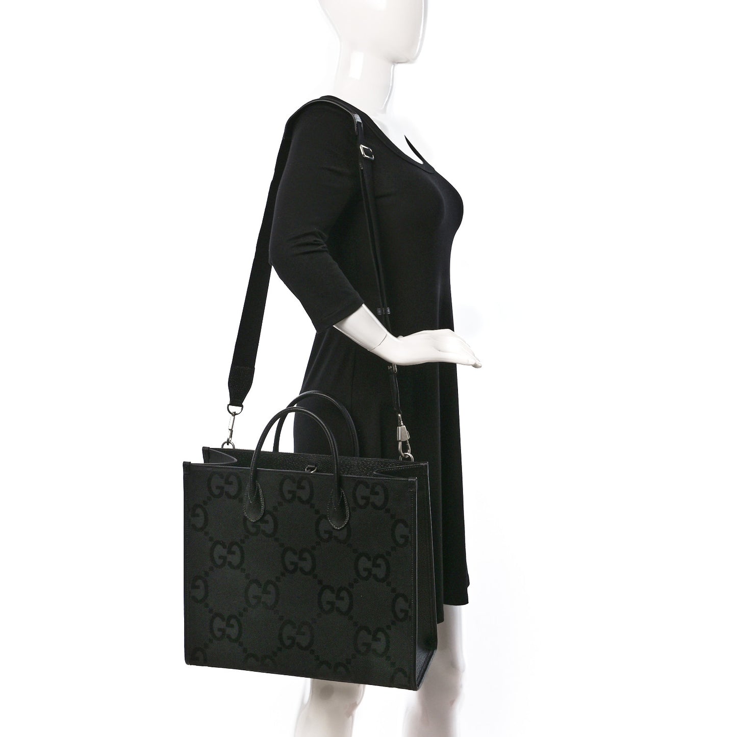 Monogram Jumbo GG Textured Dollar Calfskin Tote Bag Black