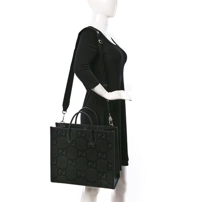 Gucci Monogram Jumbo GG Textured Dollar Calfskin Tote Bag Black 2 of 13
