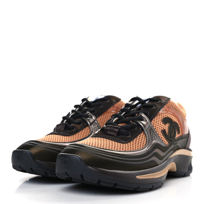 Chanel Fabric Laminated Calfskin Stretch CC Womens Sneakers 39 Brown Dark Grey 3 of 9