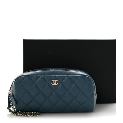 Chanel Caviar Quilted Toiletry Case With Chain Blue 8 of 8