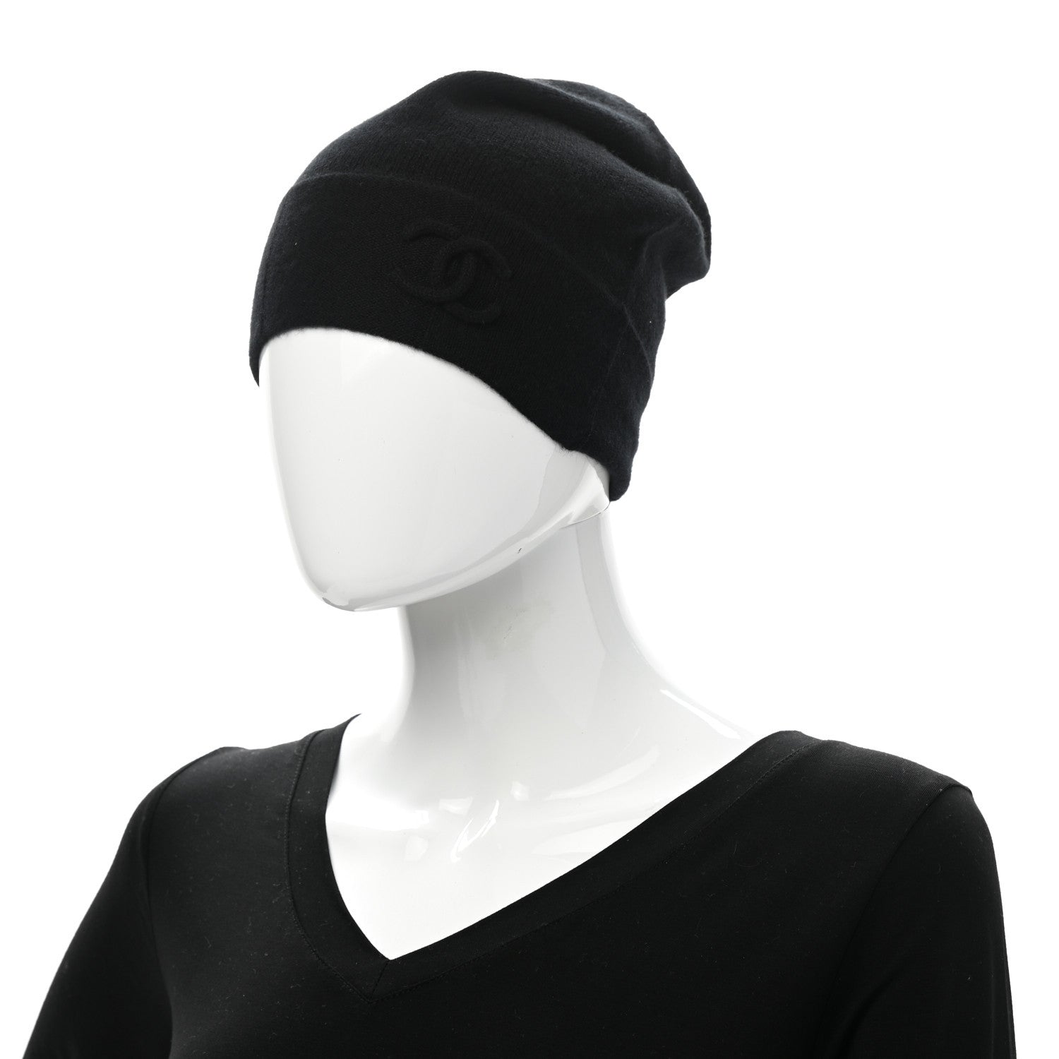 Chanel Cashmere Blend CC Beanie Hat Black 2 of 5